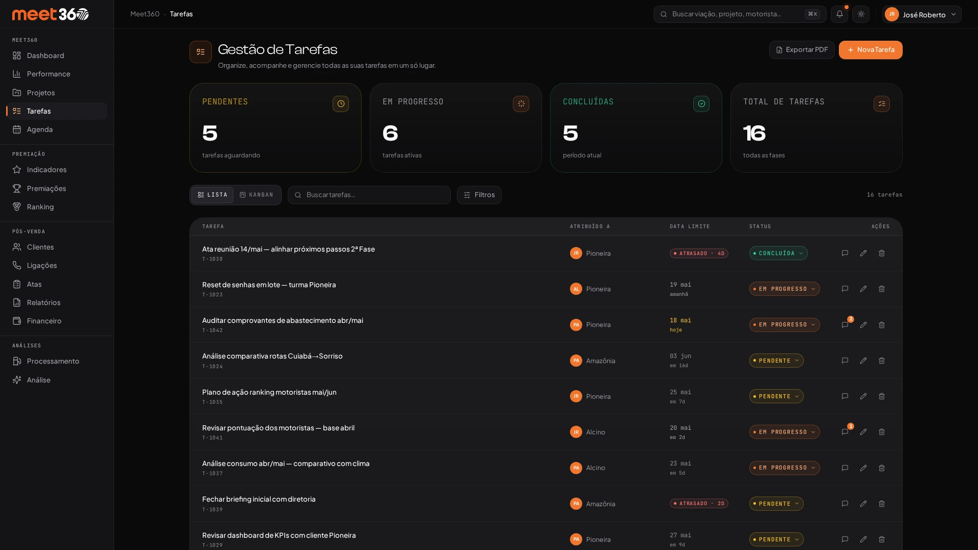 Tarefas de customer success