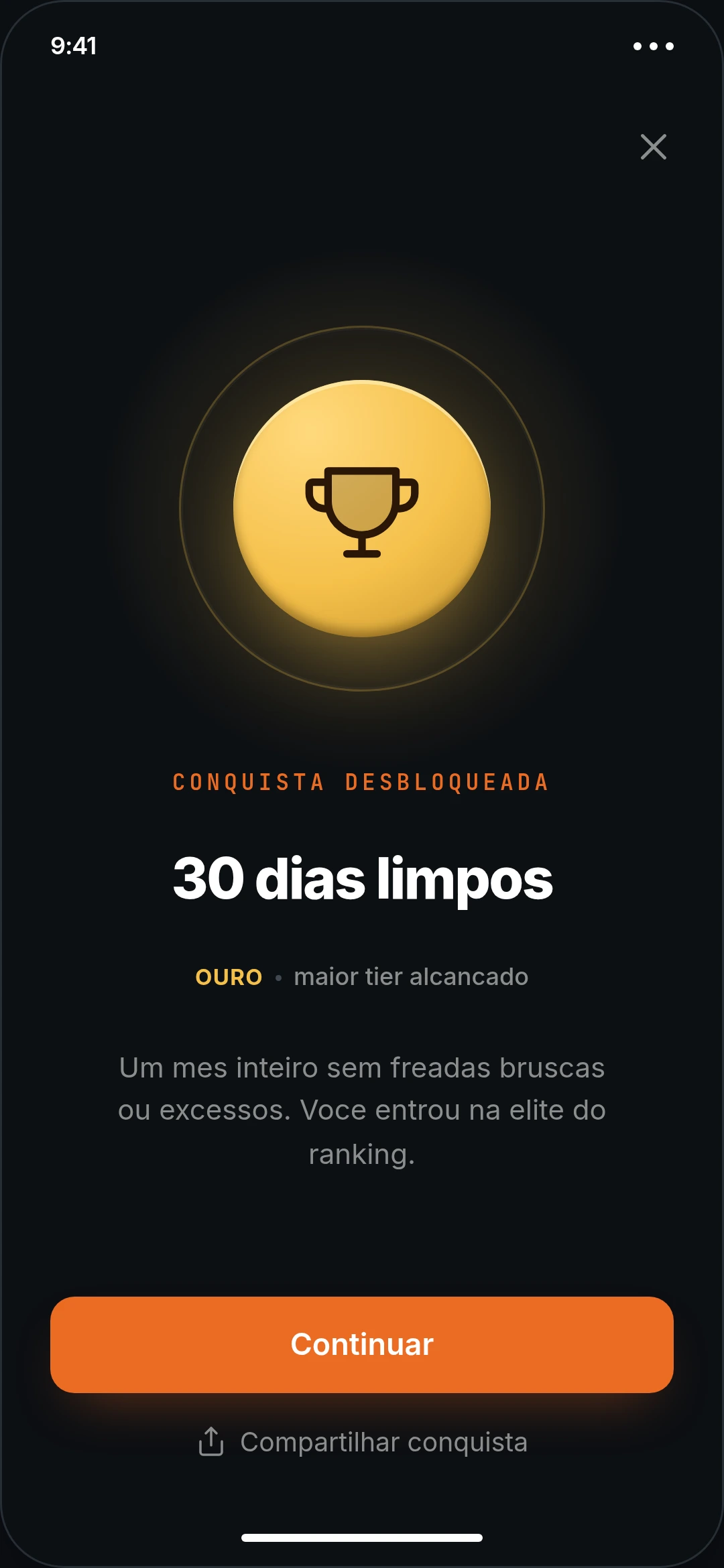 Conquista desbloqueada: 30 dias limpos, tier ouro