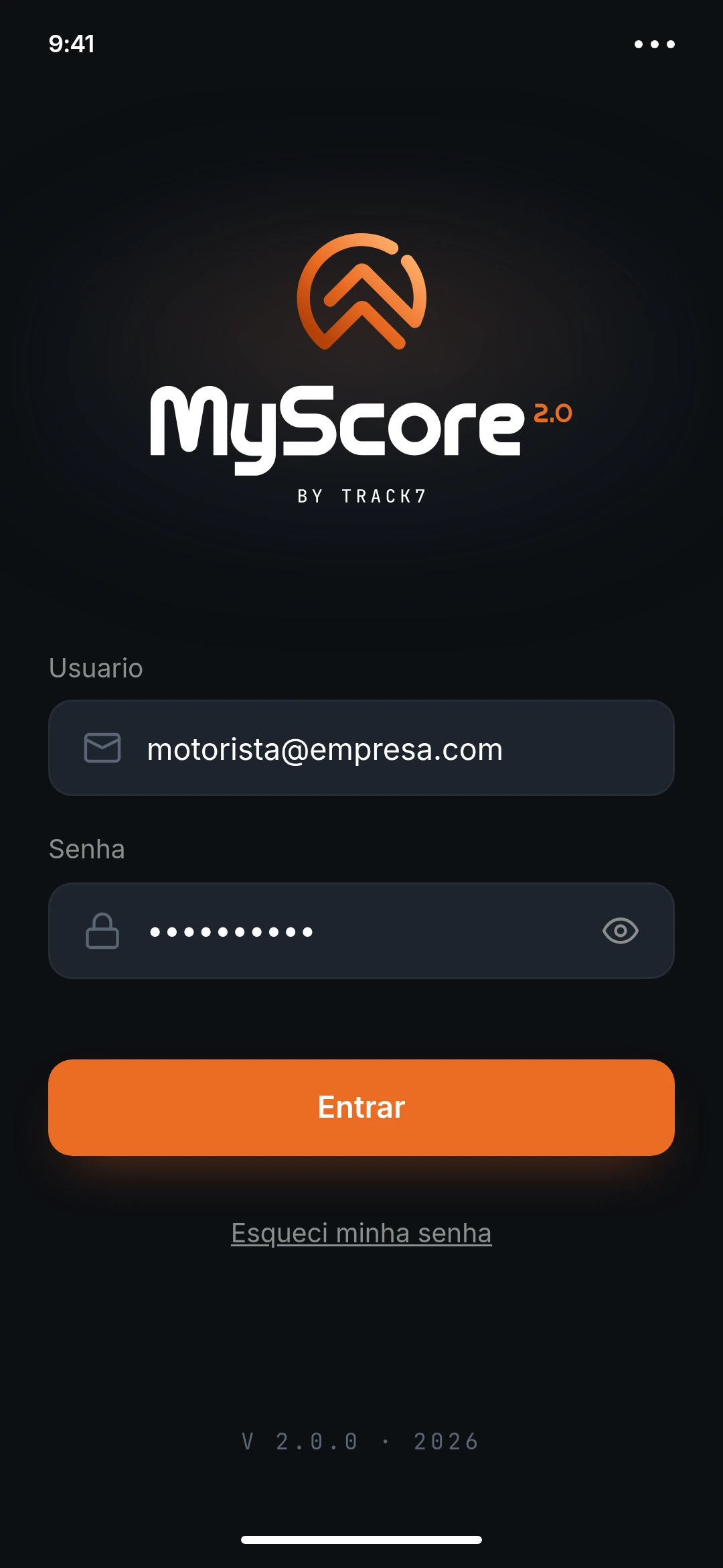 Tela de login do MyScore