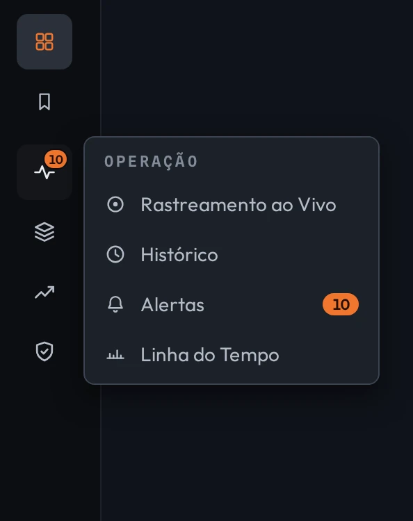 Menu recolhido com o grupo Operação aberto num flyout